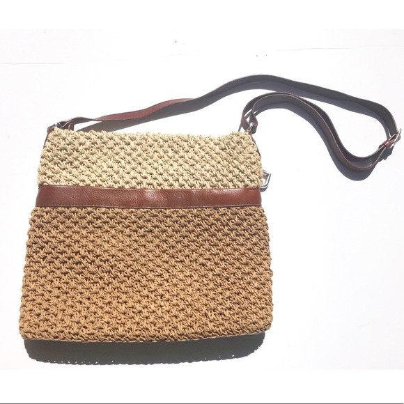 NWOT brown/tan straw Brighton zip messenger bag - Picture 4 of 5